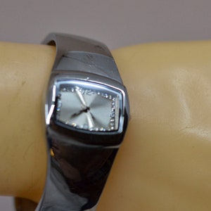 Silver tone with crystals, womens cuff watch