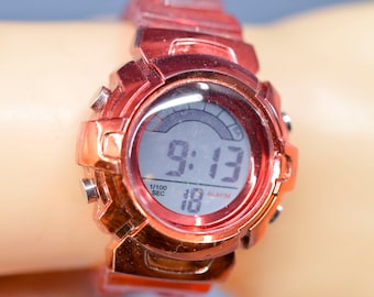 Red tone, womens, digital, sports wrist watch