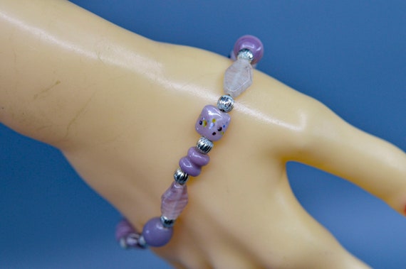 Purple and white tone, womens beaded bracelet - image 3