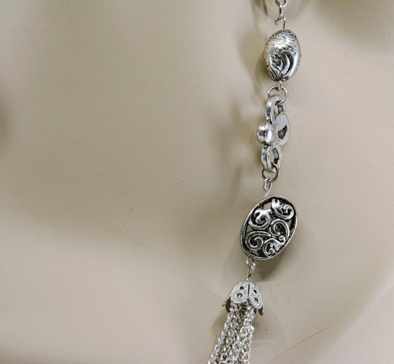 LArge silver tone womens multi string necklace - image 5