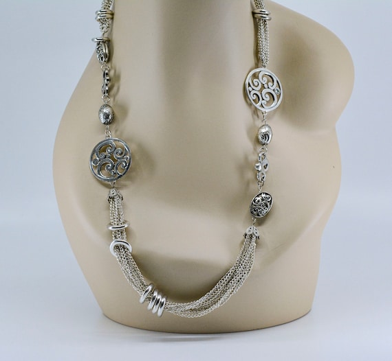 LArge silver tone womens multi string necklace - image 1
