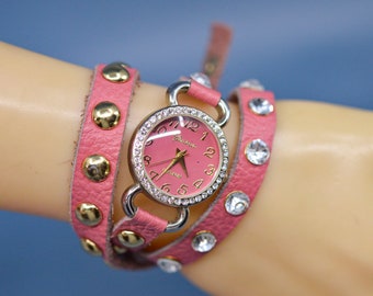 Classic Pink Purple Retro Striped Quartz Womens Womans Cuff  display picture 1