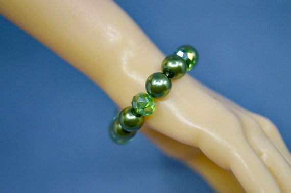 Green tone, womens beaded, stretch bracelet - image 2