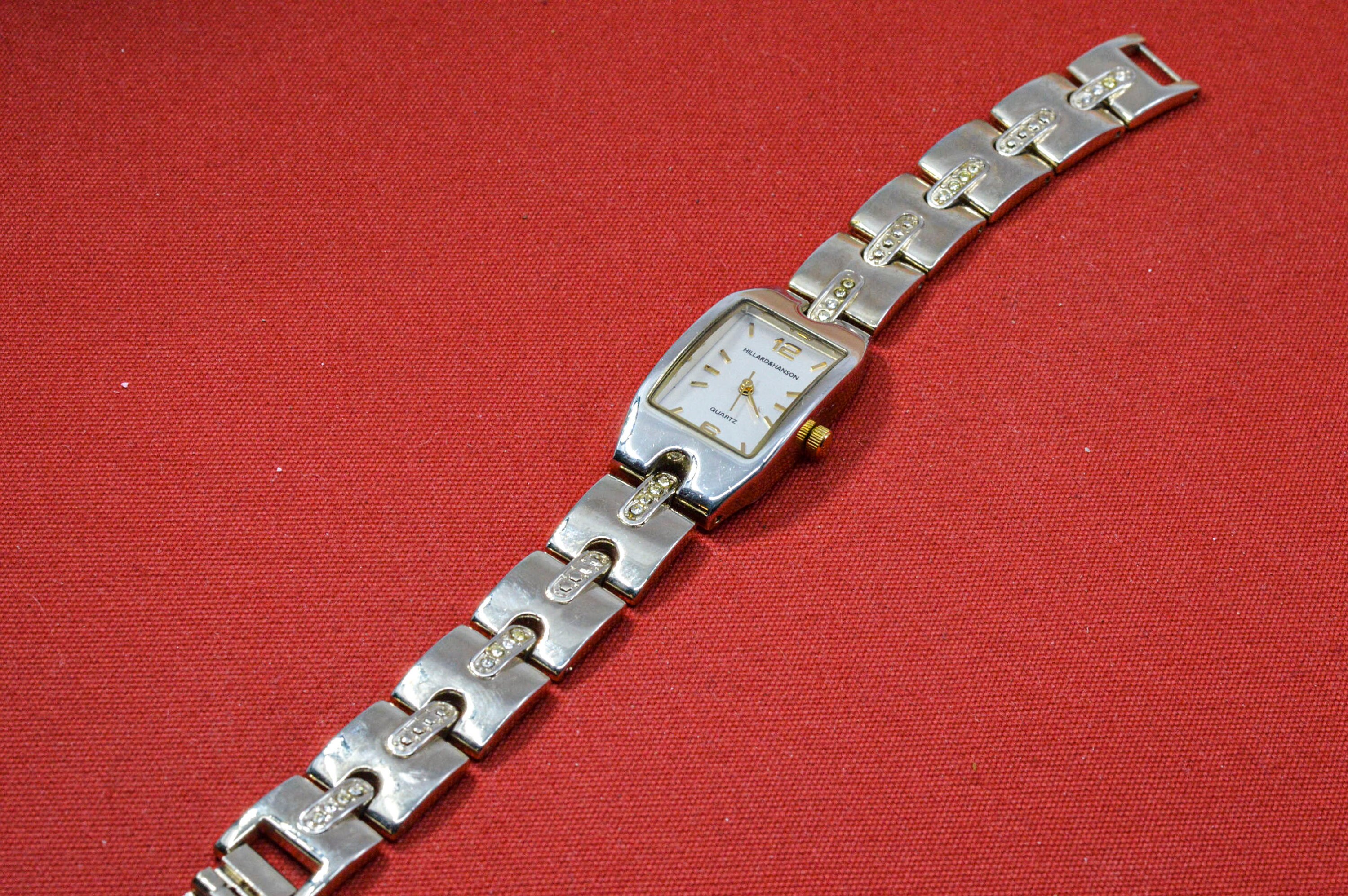 Hillard & Hanson Steel Tone With Silver Dial .crystals on 