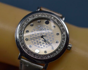 Silver tone with crystals, womens, large watch