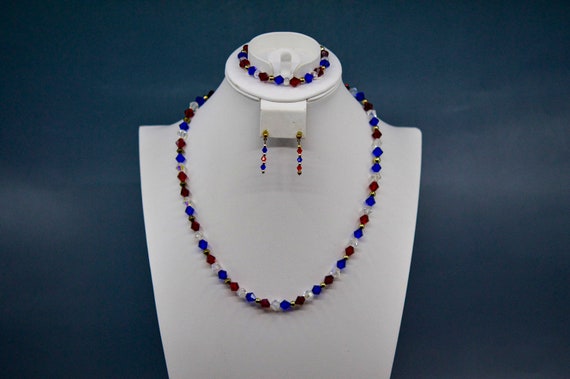 Red , celar and blue tone, womens beaded, necklac… - image 1