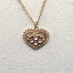 Gold tone, pink crystal, pendant, womens necklace