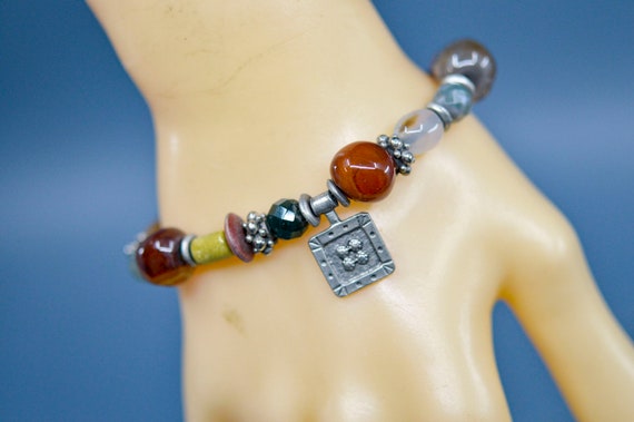 Silver tone with multi color beads, womens bracel… - image 2