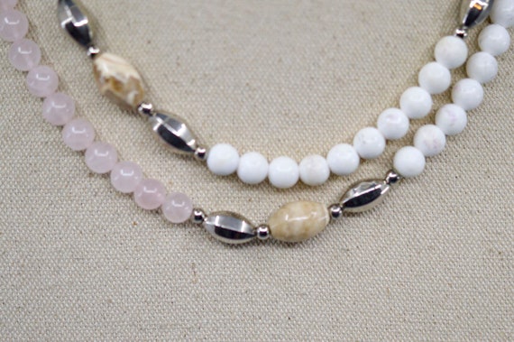 White and pink tone, womens beaded necklace - image 2