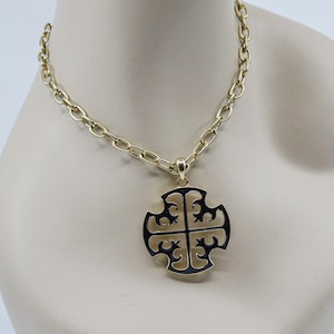 Gold tone with gold and black pendant womens necklace