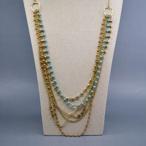 Blue and gold tone, women&#39;s fashion necklace