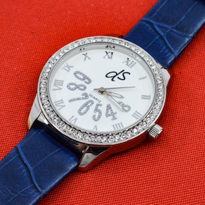 Large silver tone with crystals womens fashion watch