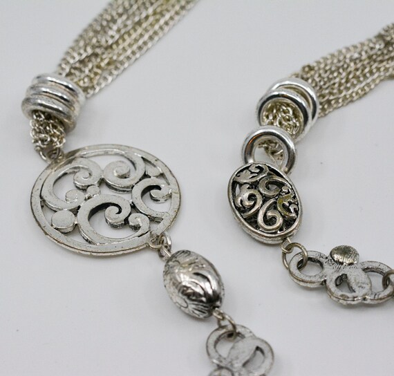 LArge silver tone womens multi string necklace - image 3