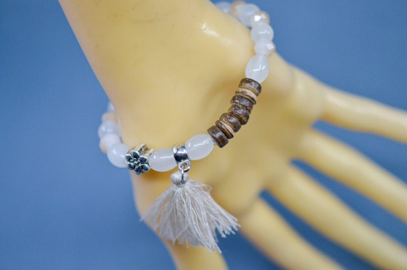 Brown and white tone, womens beaded bracelet - image 4