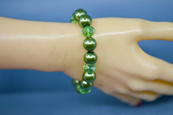 Green tone, womens beaded, stretch bracelet - image 5