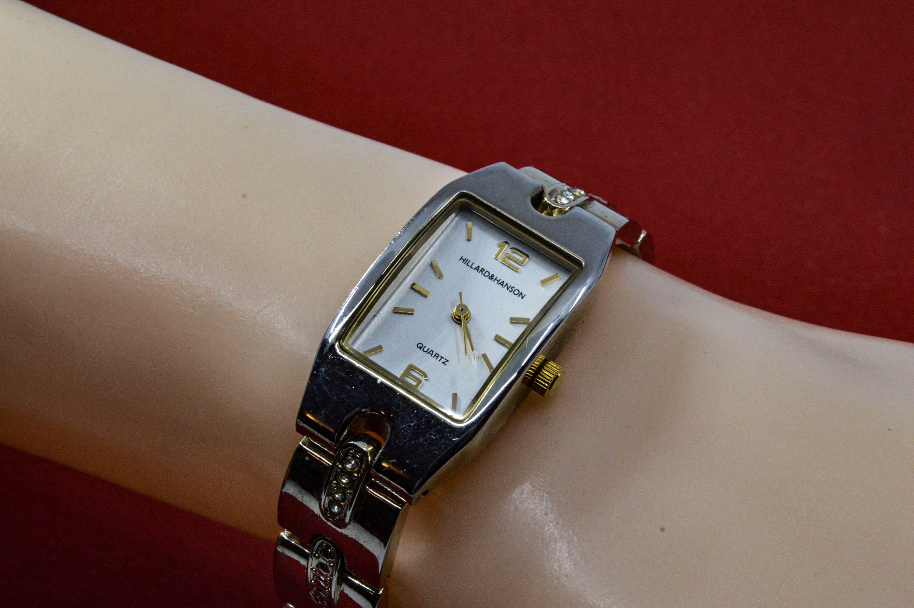 Hillard & Hanson Silver Tone Pink Dial Crystal Accent Bracelet Watch Hillard & Hanson Steel Tone With Silver Dial .crystals on  main image 4