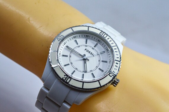 Fossil White Tone Womes Plastic Watch 