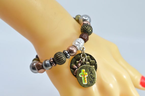 Bronze & Pewter Two Tone Stretch Bead Bracelet main image 1
