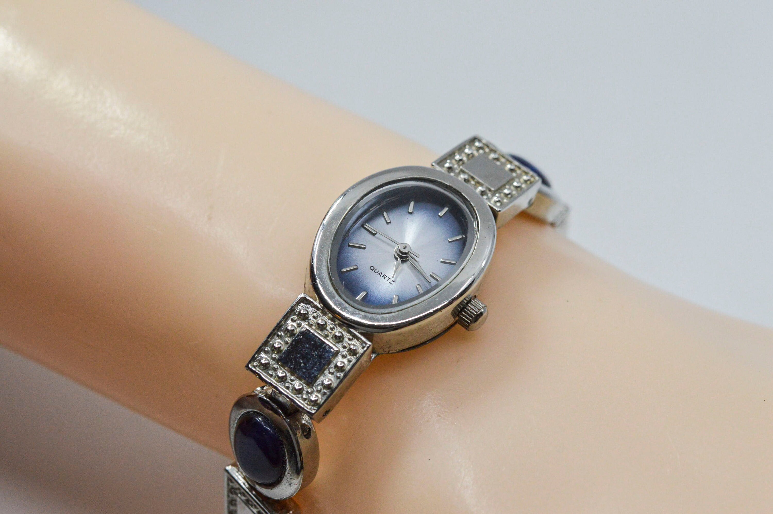 Silver tone with blue dial womens watch Etsy