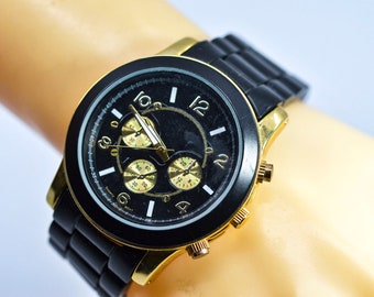 Madison Gems Gold Tone Black Sapphire Quartz Watch. Madison Gems Vintage Women main image 2