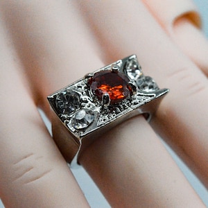 Vintage Jewelry ~ Red Ring Crystal Silver-tone Band Costume