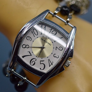 Narni , silver tone, womens, watch on stretch beaded, watch