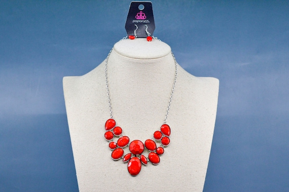Silver and red tone, womens fashion necklace and … - image 1