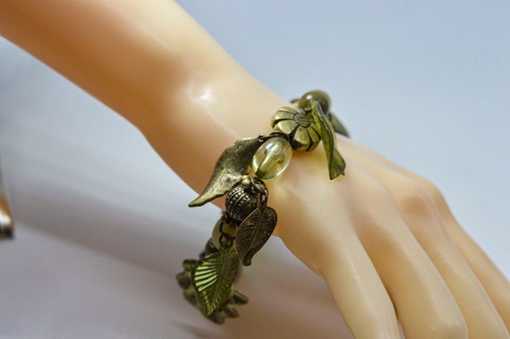 Green tone womens beaded bracelet - image 2