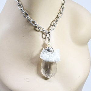 Silver tone with lucite crystal pendant womens necklace