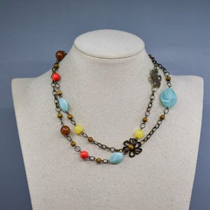 Bronze and blue tone, women&#39;s beaded necklace