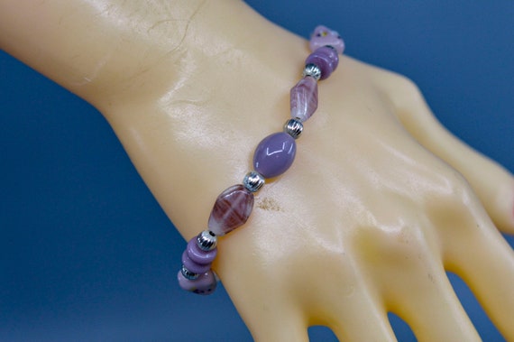 Purple and white tone, womens beaded bracelet - image 1