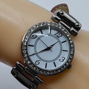 Silver tone with crystal womens fashion watch