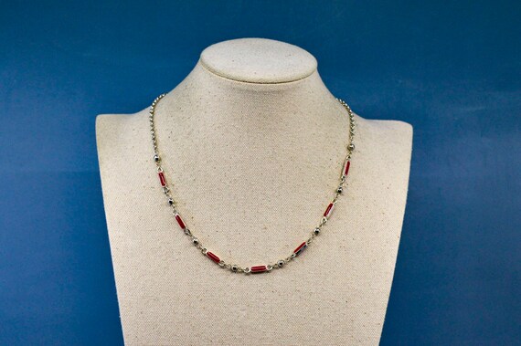 Silver and red tone, womens necklace - image 4