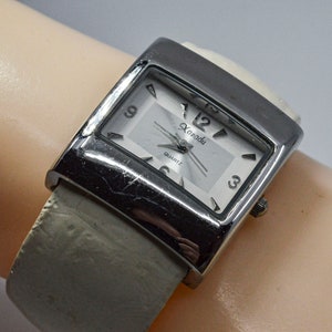 Silver tone with white braclet womens cuff watch
