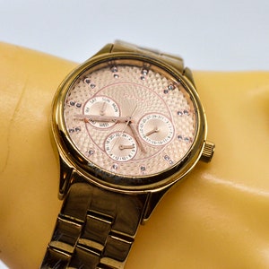 Fossil, rose gold tone with crystals, womens fashion watch