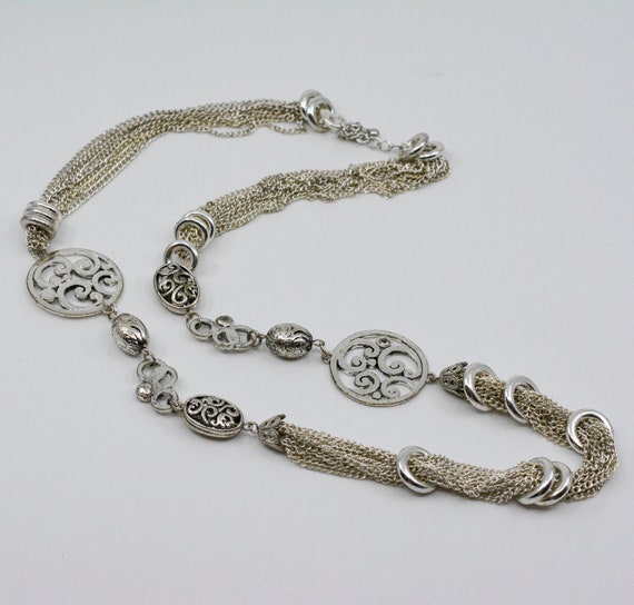 LArge silver tone womens multi string necklace - image 4