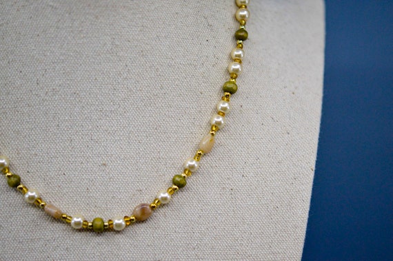 Gold and green tone, womens beaded necklace - image 3