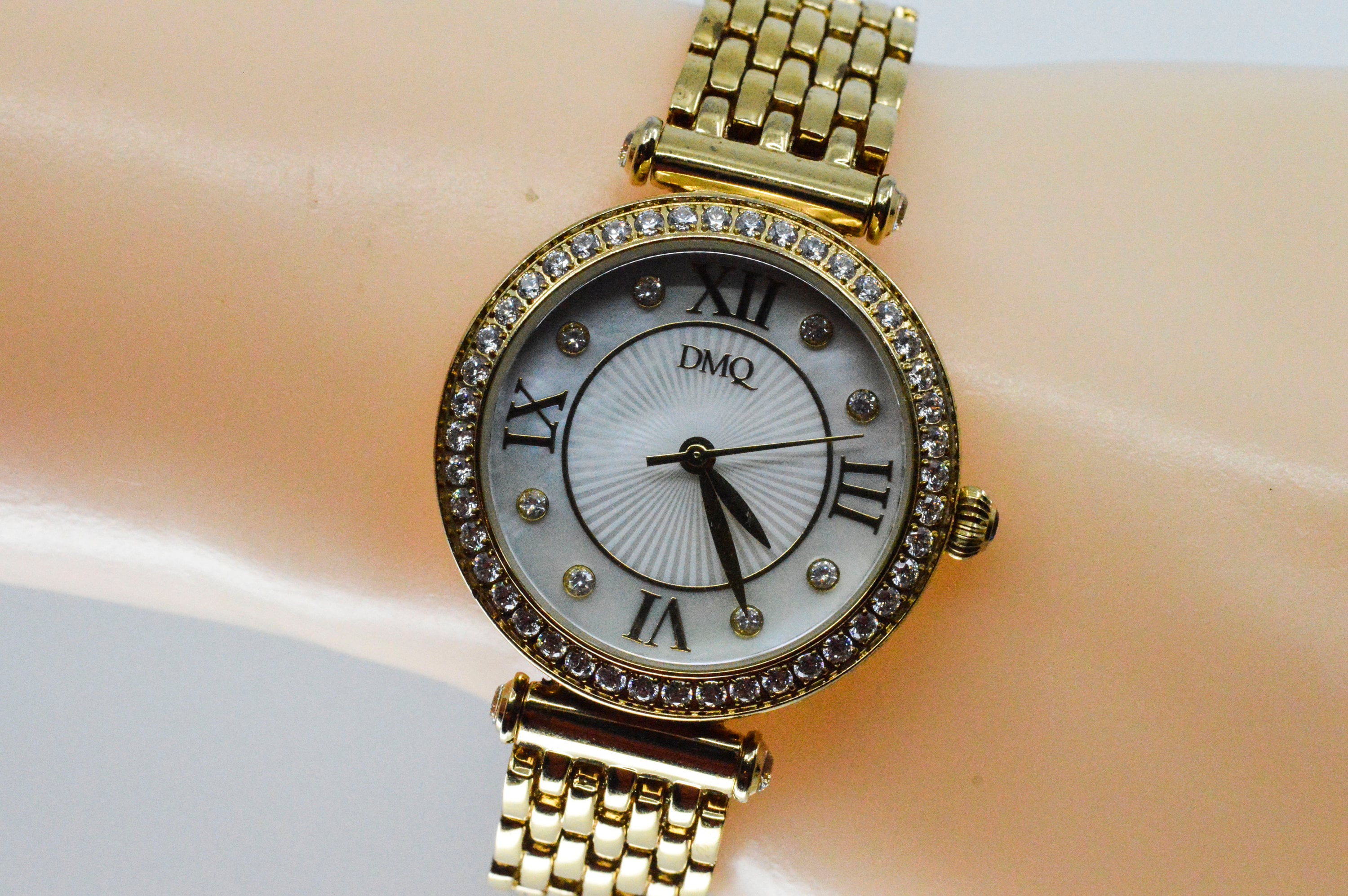 DMQ Gold Tone With Mop Dial and Crystals Womens Watch UK