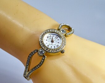 Gouden toon met kristallen dames mode horloge