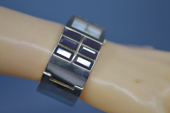Silver tone with blue ornament, womens cuff watch - image 3