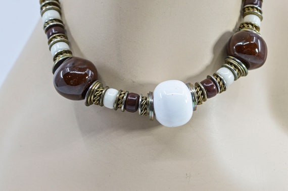 Bronze and white tone womens necklace - image 2