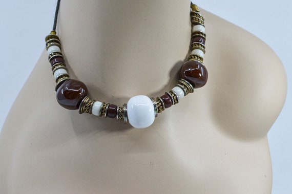 Bronze and white tone womens necklace - image 1
