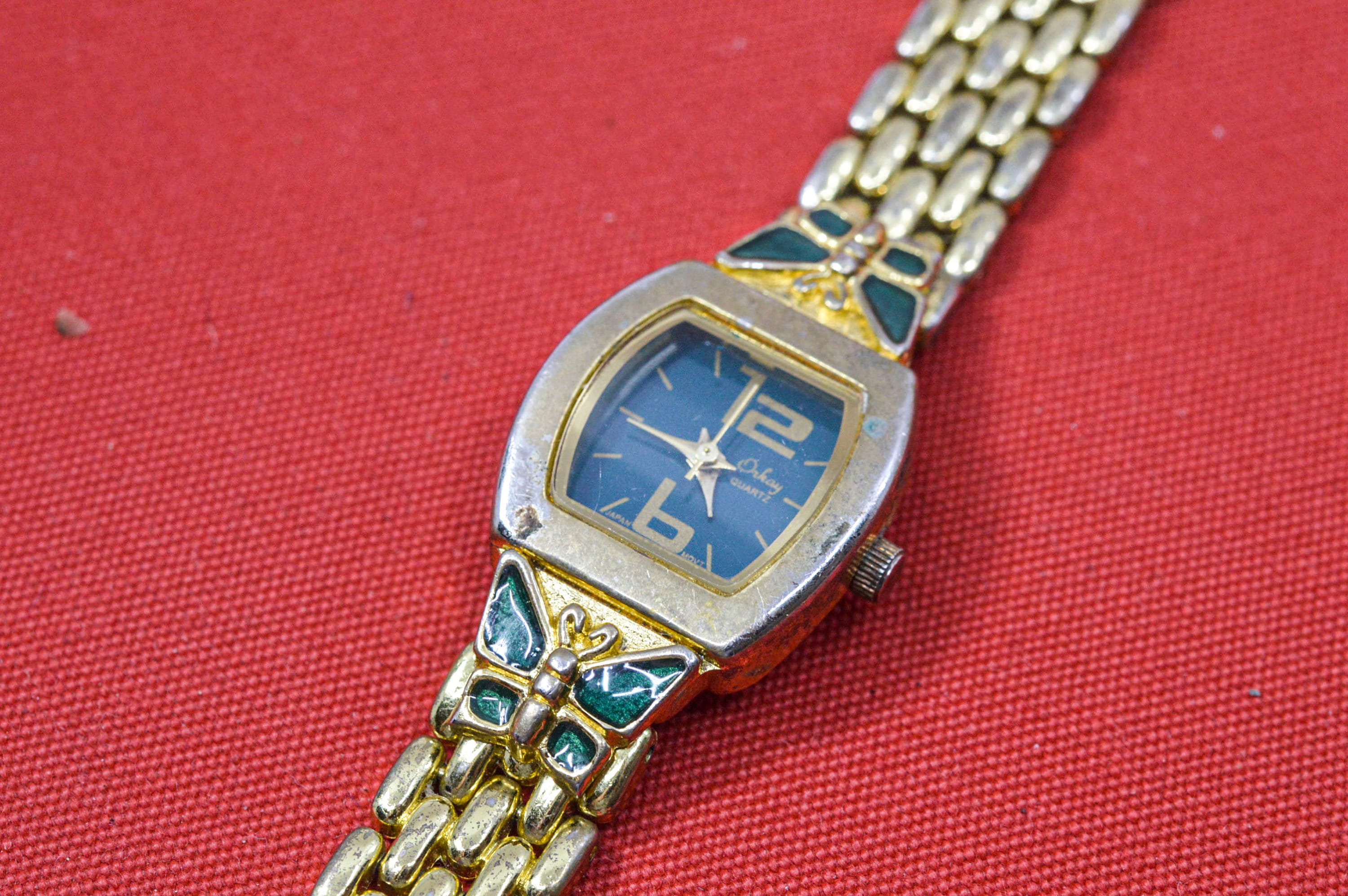 Orkay Gold Tone With Green Dial Womens Vintage Watch