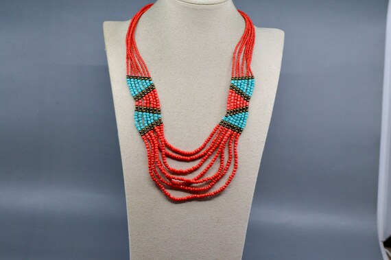 Red and Blue Tone Women s Beaded Necklace and Matching Bracelet and Earrings Etsy Ireland