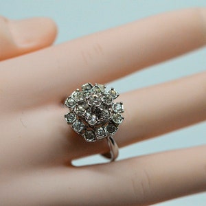 Silver tone with colorless crystals womens ring, Size 9 1/2