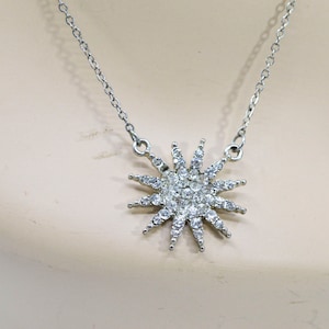 Silver tone with crystals pendant womens fashion necklace