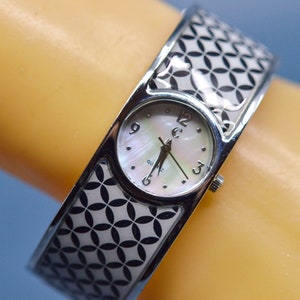 Silver and white tone,womens cuff watch