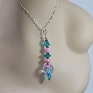 Silver tone with multi color pendant womens necklace