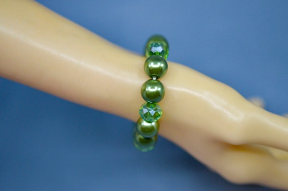 Green tone, womens beaded, stretch bracelet - image 4