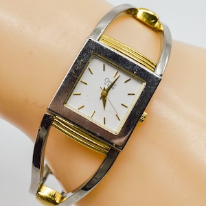Two tone womens fashion cuff watch
